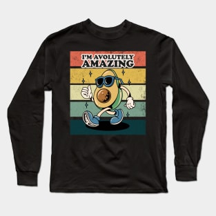 I'm Avo-lutely Amazing, Funny Avocado Pun, Retro Sunset Long Sleeve T-Shirt